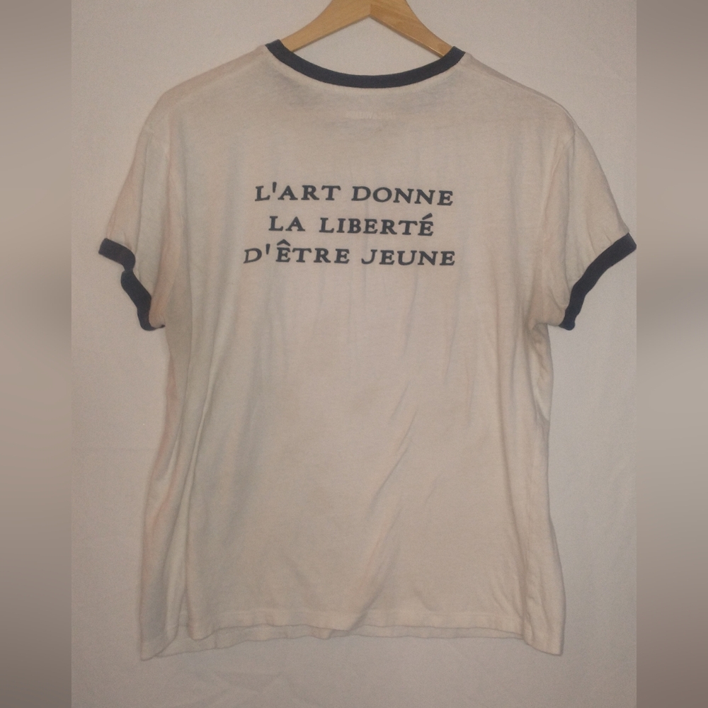 Zadig & Voltaire White Tee with Black Trim and Red Wing Motif Size Large - Picture 5 of 6